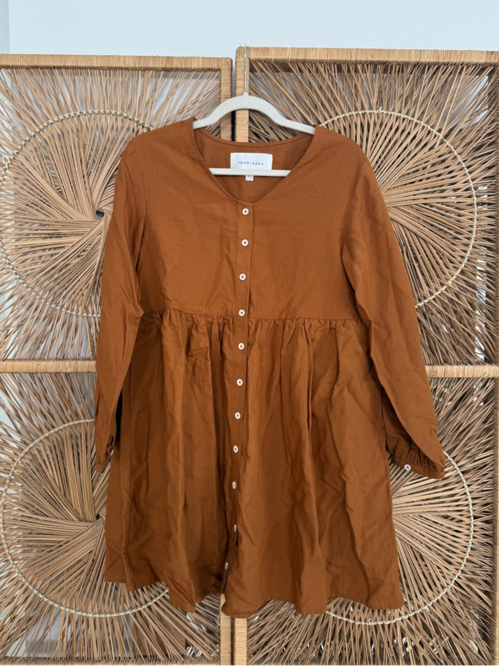 Tradlands Rust Tencel Remi Button-Front Long Sleeve Dress XS